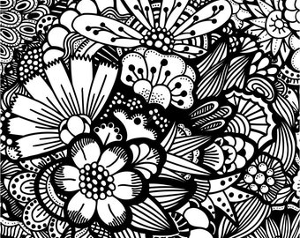 巨大ぬり絵ポスター | 花柄ゼンタングルぬり絵 | クリエイティブなぬり絵ページ | チームアクティビティ | 印刷可能な 36 x 48 インチのポスター