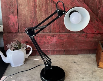 Vintage Black Articulating Desk Lamp Swing Arm with Weighted Base