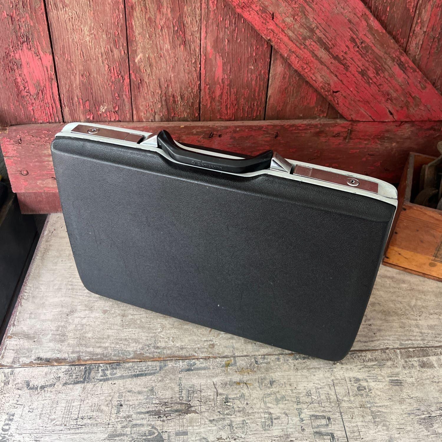 Samsonite Black Hard Shell Briefcase With Silver Accents Vintage Design 18"