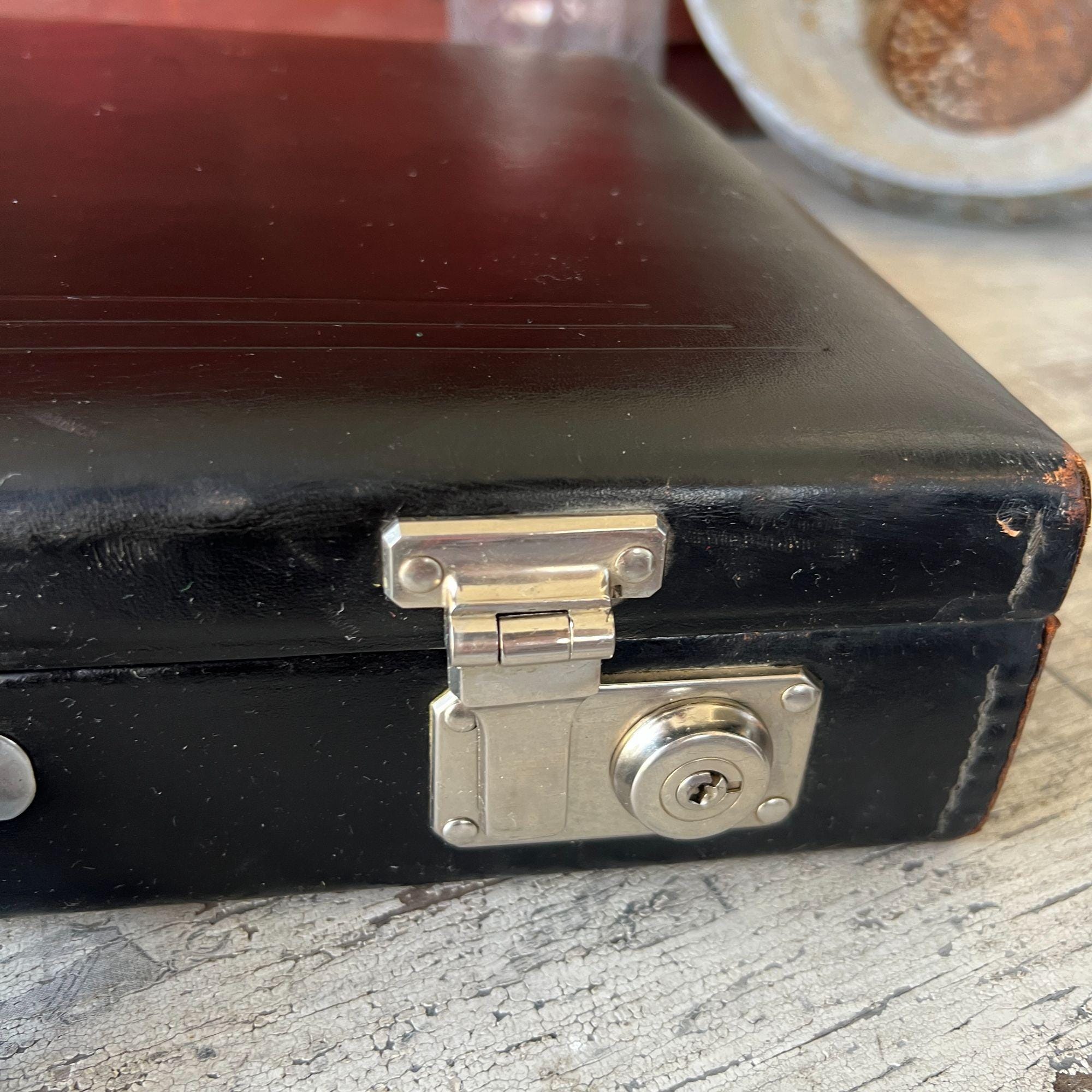 Vintage Black Hard Shell Leather Briefcase With Keys & Silver Hardware ...