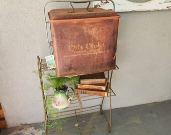 Vintage 1950s Metal Fiberglass Insulated Cola Cooler with Rustic Patina - Retro Beverage Ice Chest, Rustic Decor Piece