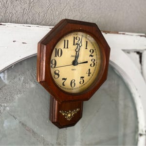 Vintage Wooden Wall Clock With Brass Accent & Quartz Movement