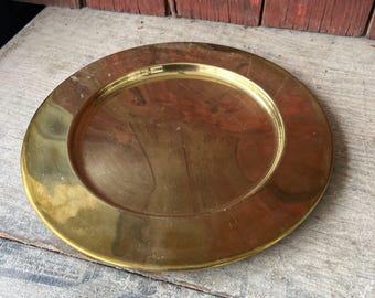 Vintage Brass Charger Plate 12" Round Decorative Display Tray Or Table Accent
