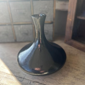 Black Glazed Ceramic Vase With Tapered Neck