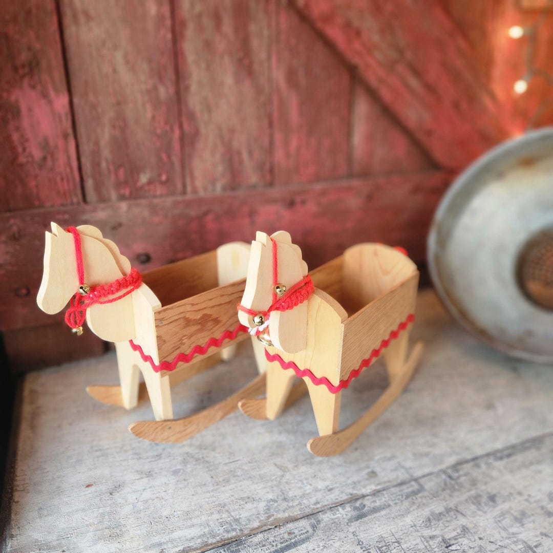 Box Rocking Horse Wooden Rocking Horse Boxes With Handmade Red Accents & Bells Rustic ...