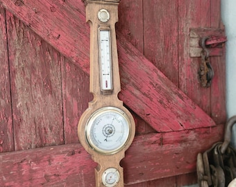 Vintage Wall-Mounted Weather Station - Faux Wood Finish 23.5"x6.5" Classic Design