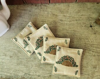Handmade Vintage Floral Basket Sachets Set Of 4 Rustic Farmhouse Decor 4.5"