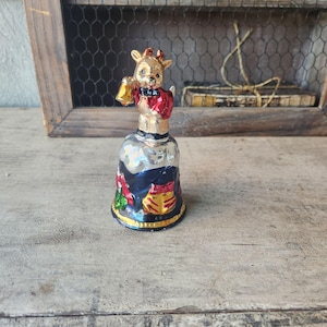 Vintage Hand-Painted Reindeer Bell Ornament 6&quot;x3&quot;