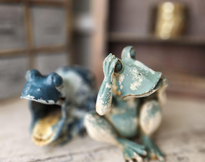 Rustic Frog Vintage Garden Frogs - Well-worn Pair With Character - Weathered ...