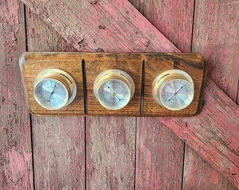 Vintage Springfield Wall-Mounted Weather Station On Wood Base Made In USA