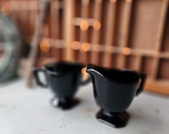 Vintage Black Glass Creamer & Sugar Bowl Set