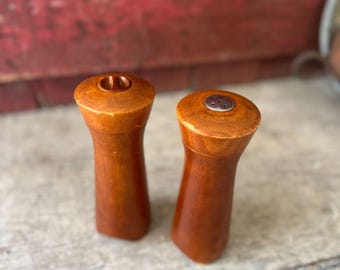Vintage Mid-Century Modern Wooden Salt & Pepper Shaker Set 7" Tall