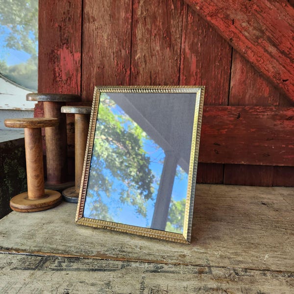 Vintage Gold-Tone Metal Frame With Geometric Pattern & Easel Back 8x10 Tabletop Display