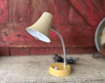 Small Vintage Beige Desk Lamp With Flexible Gooseneck & On/Off Switch Mid-Century Modern