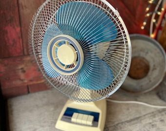 Vintage Tatung Electric Fan Model L12C 3-Speed 12 inch Blue Blades Fully Functional