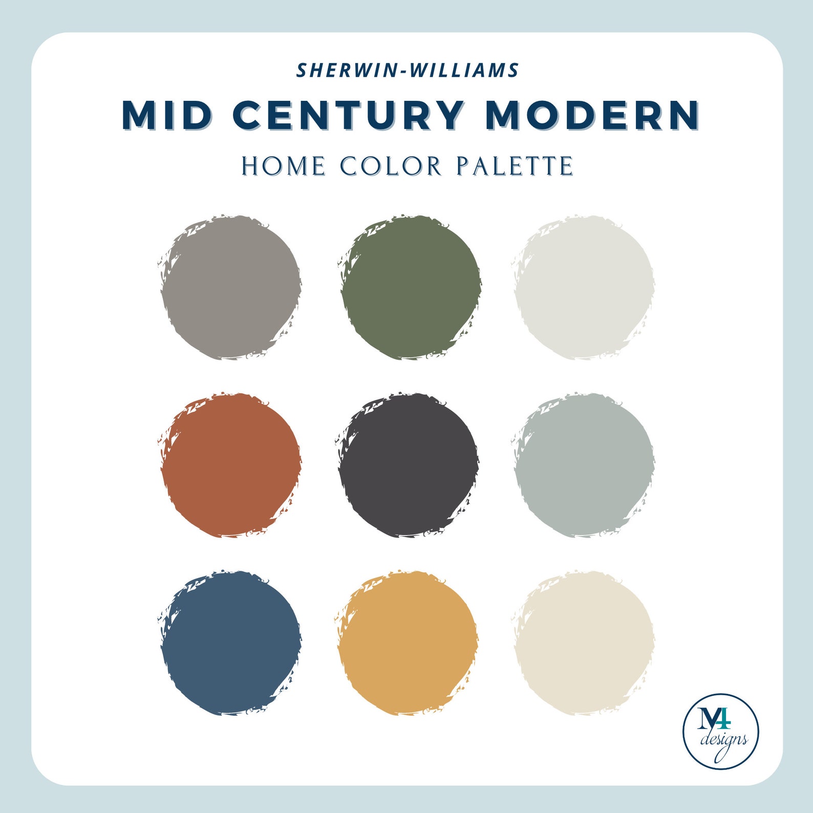 Mid Century Modern Color Palette for Home Interior Paint Palette for ...