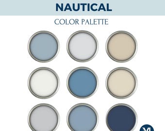 Paleta farb do wnętrz w stylu marynistycznym: Niebieskie kolory Sherwin Williams (do pobrania w wersji cyfrowej)