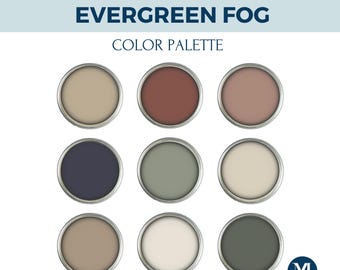 Evergreen Fog Earthy Sherwin Williams Paint Palette: Whole House Interior Colors
