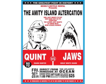 JAWS Parody Fight Poster (Quint Variant)- Retro Movie Art Print