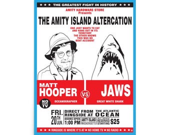 JAWS Parody Fight Poster (Hooper Variant)- Retro Movie Art Print