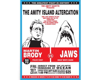JAWS Parody Fight Poster (Brody Variant)- Retro Movie Art Print