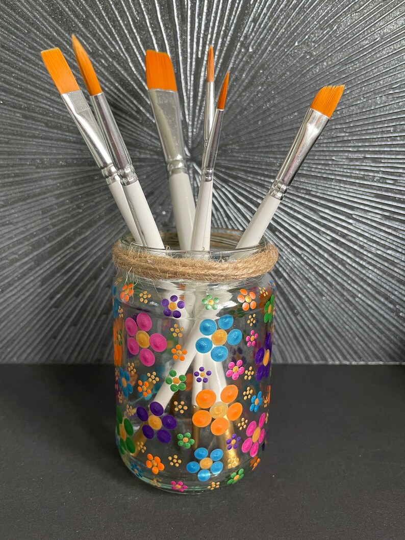 Hand Painted Summer Flowers Mandala Dotted Upcycled Jars and Reed ...