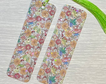 Grass & Bug Type Pocket Monster rainbow sparkle bookmark - choose with or without tassel