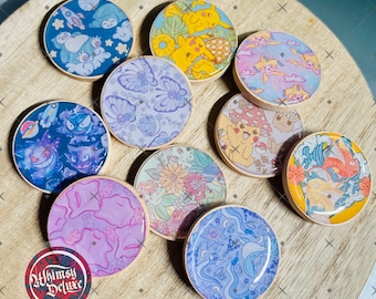 Glossy Wood-Backed Magnets | Pocket Monsters | 1.5" diameter