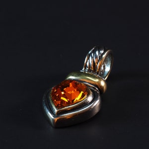 Vintage 1980s 1990s, Designer Costume Jewelry, Gift Ideas Her, Heart Shaped Orange Pendant, Gold and Silver Pendant, Heart Necklace