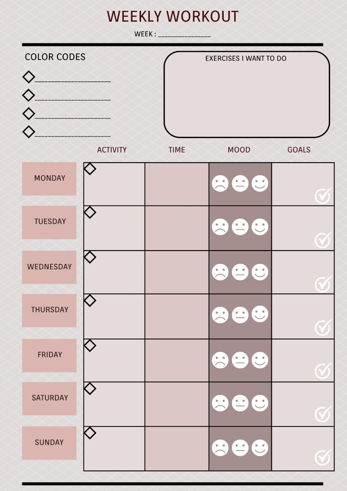 Weekly Workout Schedule Template Planning Workouts Pdf - Etsy