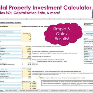 Real Estate Rental Investment Calculator - Rental / Airbnb ROI, Cap Rate, Cash Flow Excel Digital Download Spreadsheet