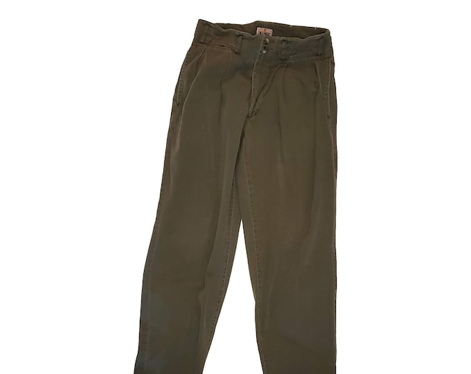 Vintage 80's New Order Pleated Pants / Men's 34W 34L / Army Green / Z
