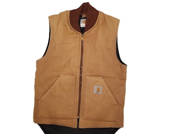 Vintage 90's Carhartt Utility Vest / Brown/beige / Men's Small/ Made in USA