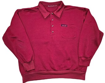 Vintage 80's Windbreaker brand Pullover sweatshirt / Polo button down collar / Men's Large / Burgundy red /