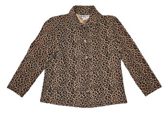 Vintage 80s Briggs Petite Leopard Print collared lightweight Jacket / Women's Small / Button front closure