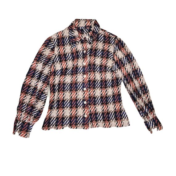 Vintage 70s Patterned Button-Down Top: Wool Blend… - image 1