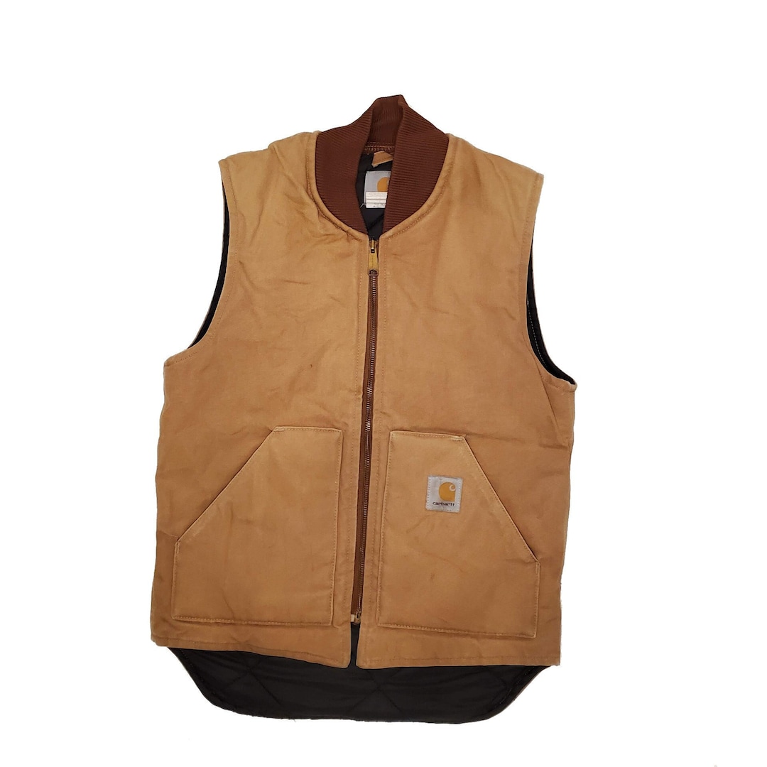 Vintage 90's Carhartt Utility Vest / Brown/beige / Men's Small/ Made in USA Etsy