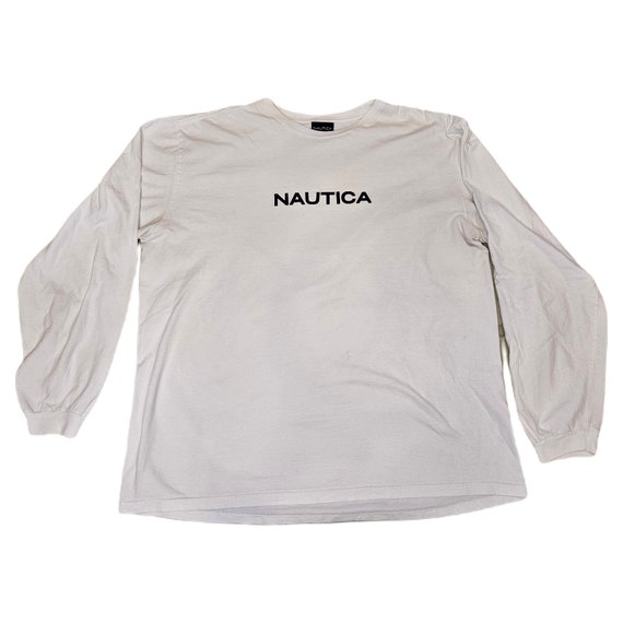 90s Y2k Nautica Longsleeve T-shirt / White /w/ Blue Lettering