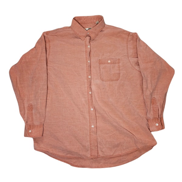 Vintage 80s Johnny Cotton button down long sleeve shirt / Light salmon pink / Men's Large