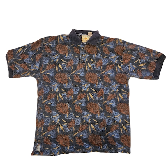 90s Joe Marlin patterned polo shirt / Men's Large… - image 1