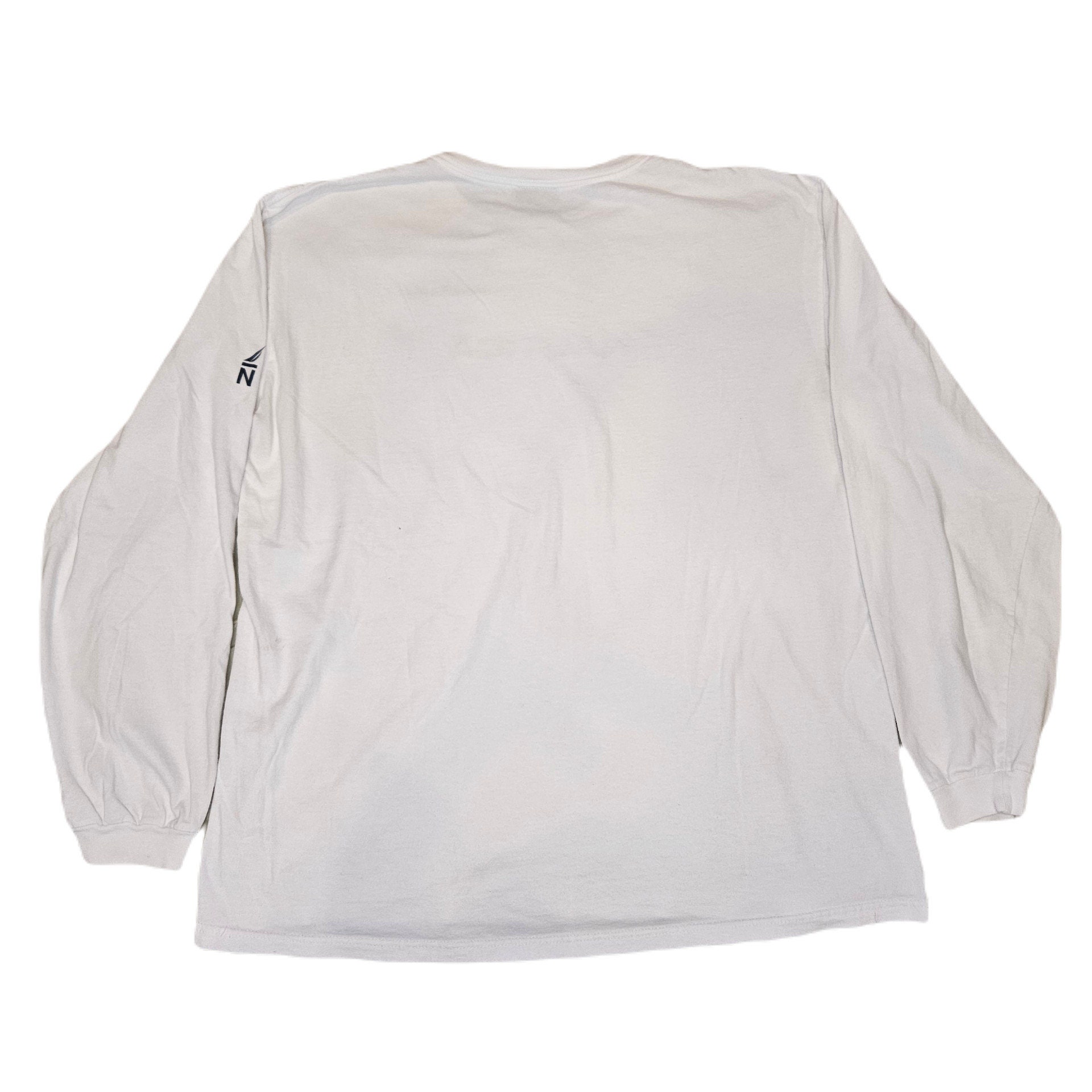 90s Y2k Nautica Longsleeve T-shirt / White /w/ Blue Lettering 