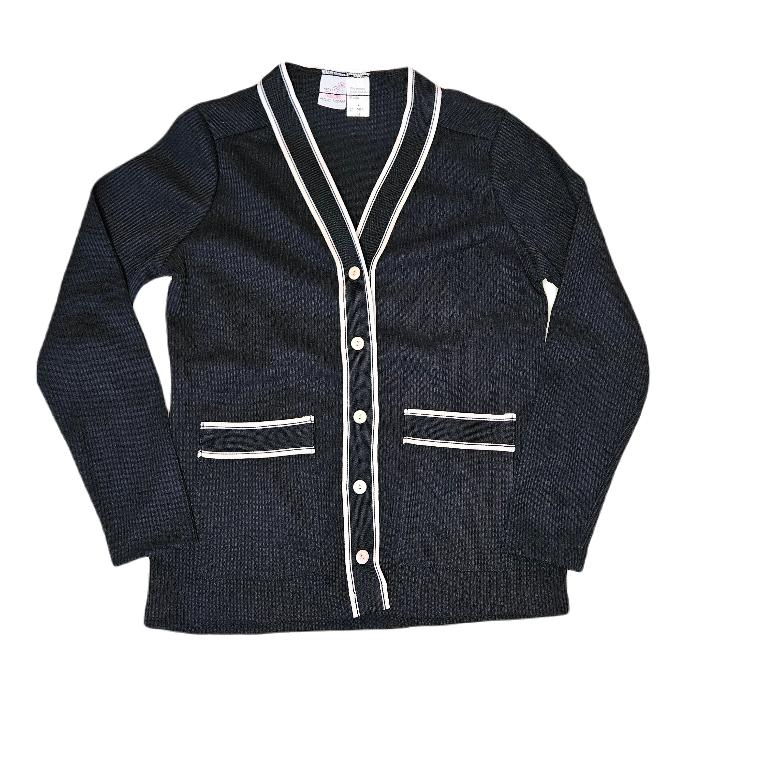 Alden, Vintage 70s Alden's Cardigan: Black & White Piping, Women's Small