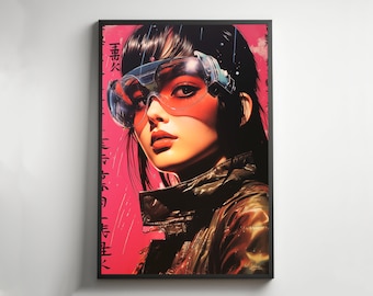 Couverture de magazine de mode japonaise rétro futuriste, affiche de science-fiction japonaise, magazine japonais de l'an 2000, couverture de photo rétro futuriste