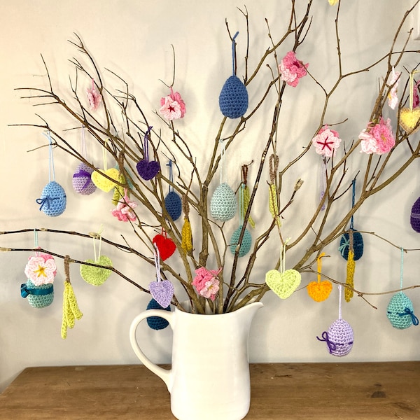 Easter tree decorations | Spring tree decor | Easter branches | Spring Crochet | crochet flowers | Spring blossom | Easter twigs | crochet