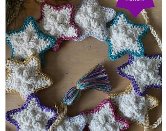 Sparkly Crochet Star Garland Pattern | Christmas Bunting (PDF Pattern)