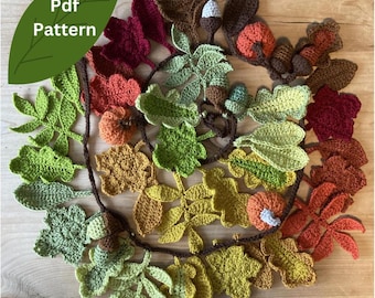 Autumn Fall Garland | Crochet Autumn Leaves | Leaf Pattern | Oak | Acorns | mini pumpkins | Bunting | Autumn Decor