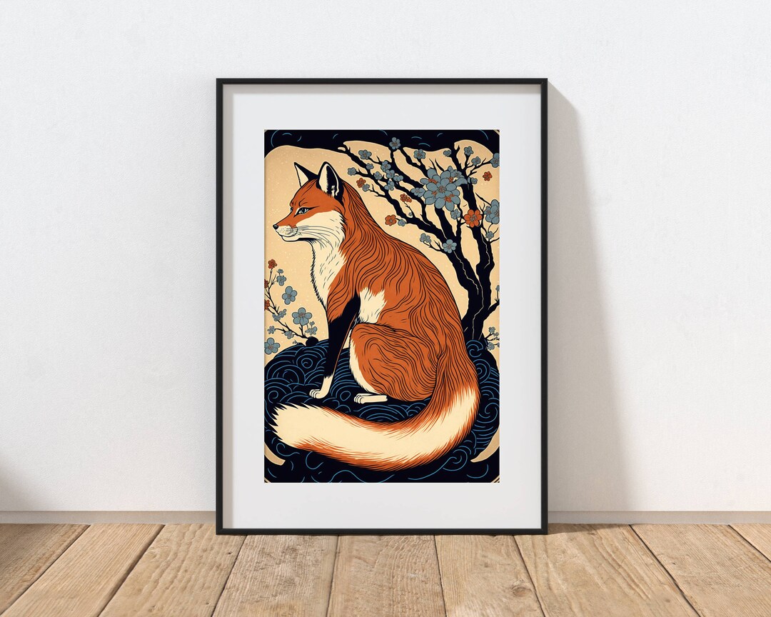 Ukiyoe Kitsune, Modern Art, Animal Print, Vintage Art, Japanese Prints