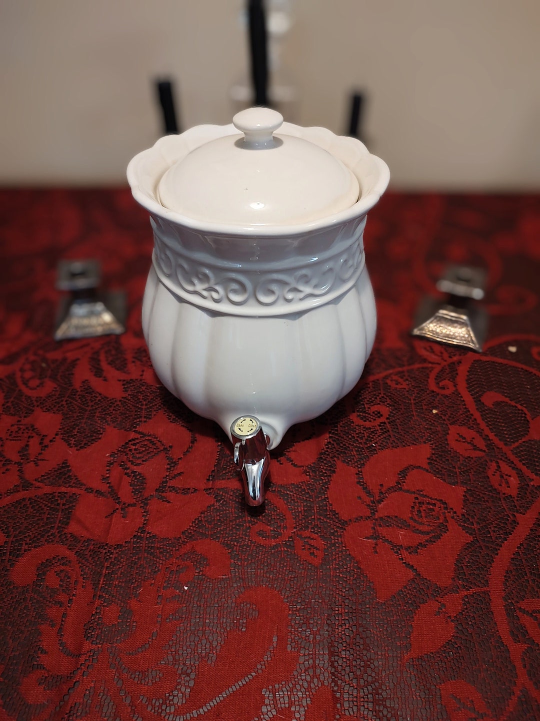 White Ceramic Beverage Dispenser With Spigot Lemonade Etsy