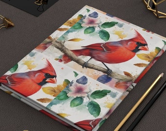 Cardinal with Flowers, Watercolor, print, Journal, Notebook, Hardcover, Birder, Nature, Colorful, For Her, School Supplies, Gift Ideas