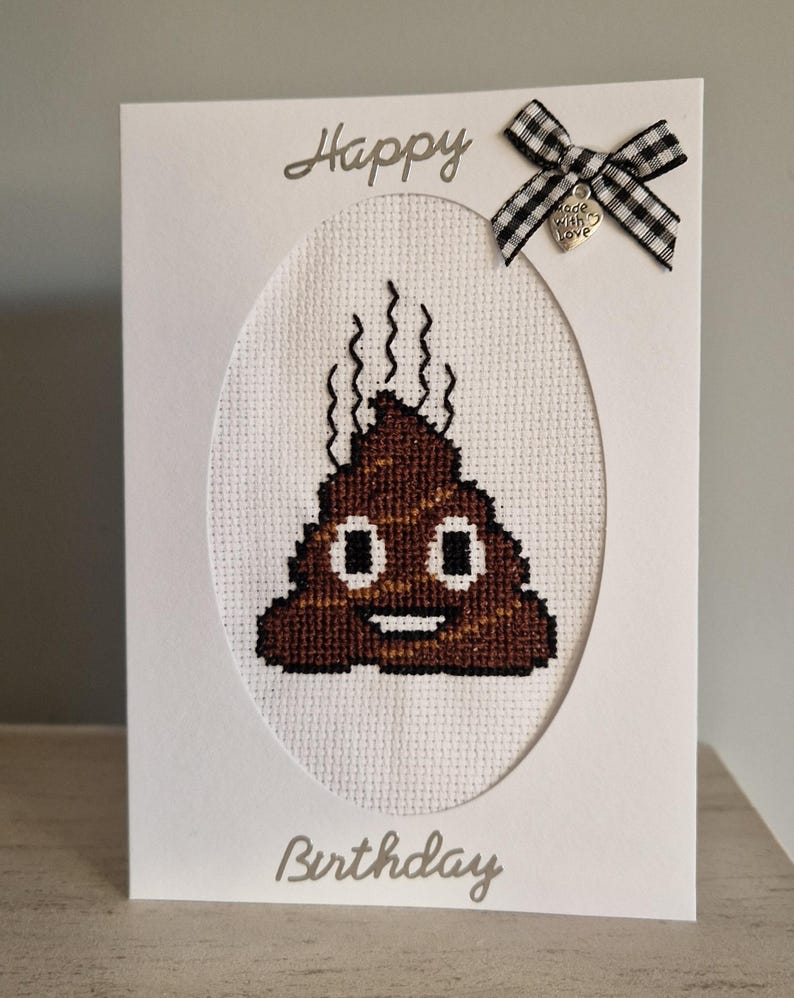 Poop Birthday Card / Handmade / Cross Stitch / Embroidery / Greeting ...